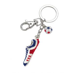 Porte-clés en PVC souple avec design de chaussure de football en bleu/blanc/rouge, en caoutchouc durable et en métal - Product Image 2