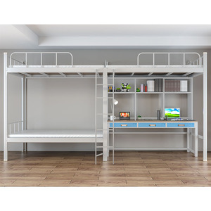 Phong Cách Hiện Đại Dành Cho Người Lớn Sinh Viên Đại Học Ký Túc Xá Loft Giường Khung Sắt Giường Tầng Căn Hộ Với Bàn Máy Tính - Product Image 1