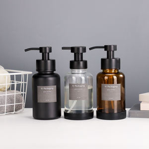 Großhandel Duschgel Lotion Shampoo Glasflasche 250ML 300ML 400ML Leere Glasflasche mit Metall-Schaumkopf - Product Image 2