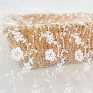In Stock White Floral Knitted French Elastic Tulle <strong>Lace</strong> <strong>Fabric</strong> for Lingerie and Clothes - Product Image 2