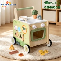 Giocattolo Multifunzionale Tutto-in-Uno per Bambini, Accessori per Giochi di Ruolo, Carrello da Cucina in Legno con Pannelli Attività su 5 Lati