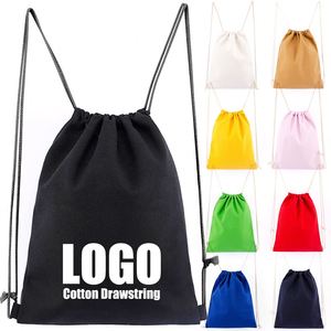 Wholesale Luxury Custom Logo Plain Cotton Drawstring <b>Backpack</b> Eco Friendly Portable Large Capacity Carry Sport Gift Promotional - Product Image 1
