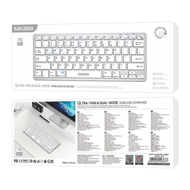 New Arrival KAKU Ultra-Thin Dual-Mode Wireless Keyboard English Version Factory Direct Wholesale High Quality White