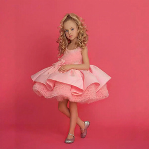 Vestido de Tirantes para Niña con Lazo Grande de Pedrería Rosa, Falda Tutú de Felpa para Desfile de Moda - Product Image 2