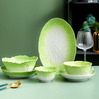 Service de table en céramique de haute qualité, forme chou, sous glaçure créative, comprenant bols et assiettes en porcelaine, pour la maison, la cuisine et les restaurants