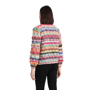 YT Rainbow Contrast Color Cardigan Sweater Women's Knitted Cardigan Top