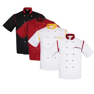 男士女高级厨师夹克上衣白色红色空气网眼短袖餐厅厨师外套