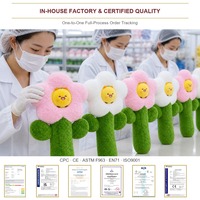 Coussin en peluche en forme de fleur avec visage souriant et tige verte rose et blanche, coussin rembourré pour la décoration du canapé et cadeau pour une ambiance douillette