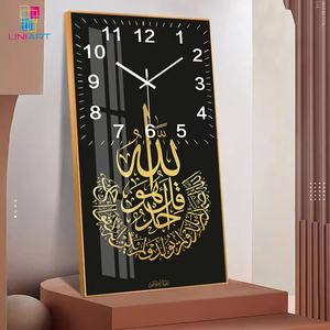 Đồng hồ treo tường nghệ thuật kính pha lê UNART, tranh in vải theo chủ đề tôn giáo Hồi giáo, đồng hồ treo tường pha lê - Product Image 3