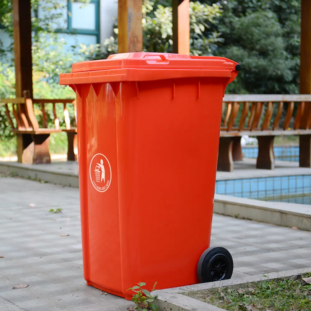 240l 2 wheels outdoor trash can plastic dustbin with logo