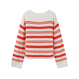 Vente en gros de pull rétro à épaules décolletées, <span class=keywords><strong>col</strong></span> <span class=keywords><strong>bateau</strong></span>, pull tricoté en polyester en coton uni et pelucheux, pull pour femme - Product Image 6