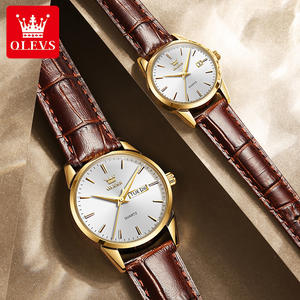Olevs – montre à Quartz pour hommes et femmes, horloge de sport, robe, montre-bracelet en Faux cuir pour hommes et femmes, cadeau de Couple 6898, 2 pièces, 2020 - Product Image 6