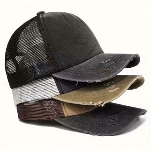 Casquette de baseball vintage pour femme en maille déchirée, style trucker, avec ouverture pour queue de cheval ou chignon désordonné, personnalisable avec logo - Product Image 3