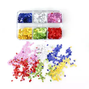 6/12 Grids Mixed Laser Square Shape Nail Art Sequins Glitters Decorations Magic Candy Paper Stickers Acrylic Drop Shape Sequin
