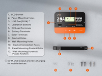 Contrôleur de charge solaire en matériau ABS de haute qualité 12V /24V PWM DC Charge Interfaces de tensions multiples Contrôleurs de charge