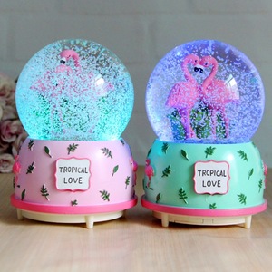 Romantic Couple Flamingo Crystal Crown Bear Music Box Automatic Snowing with Snowflakes Night Light <strong>Snow</strong> Globes <strong>Ball</strong> - Product Image 2