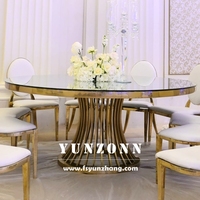 Table à manger ronde moderne de luxe, base en acier inoxydable doré, plateau en verre trempé, pour mariage, événements, banquets, salon, hôtel