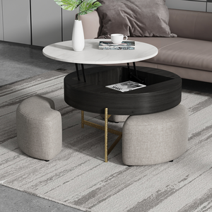 31.5" <b>Round</b> Lift-Top Modern Steel Portable Convertible <b>Coffee</b> <b>Table</b> Set <b>Black</b> - Product Image 3