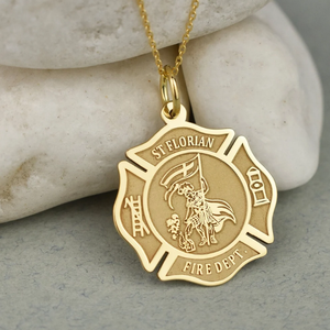 Collana con Ciondolo Vigili del Fuoco Placcato Oro 18K, Charm Inciso di <span class=keywords><strong>San</strong></span> Floriano in Acciaio Inossidabile - Product Image 1