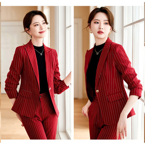 Women Striped Suit Set Midi Skirt Polyester Anti-Wrinkle <b>Work</b> Commute - Product Image 2
