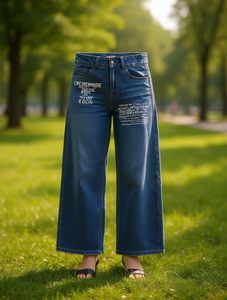 Oroie Malise - Jeans de mujer de cintura alta, pierna recta, corte holgado, largo completo, denim de lavado claro, estilo casual de verano con letras estampadas - Product Image 2