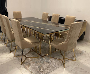 <span class=keywords><strong>Tavolo</strong></span> da <span class=keywords><strong>Pranzo</strong></span> di Lusso in Acciaio Inox Dorato con <span class=keywords><strong>Vetro</strong></span> Temperato Nero per Ristorante Casa Hotel <span class=keywords><strong>e</strong></span> Feste - Product Image 1