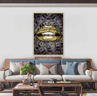 Affiche d'art numérique sur toile encadrée, décoration intérieure tendance, motif Graffiti Luxe Lèvre Dorée
