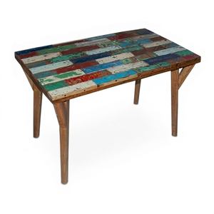 Mesa de Comedor DIVADI, Muebles para el Hogar, Mesa Rectangular Onik con Diseño de Patchwork, Madera de Barco Reciclada, Hecha a Mano, Ecológica - Product Image 1