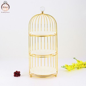 Vàng Kim Loại Gốm Khay Bánh Thời Trang Trái Cây Tấm Đám Cưới Tráng Miệng Bảng Hiển Thị 3 Tier Tối Giản Bánh Đứng - Product Image 1