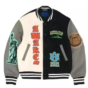 Custom Quality Design Bomber jacke Herren Leder ärmel Chenille Stickerei Baseball Letterman Varsity Jacken für Herren