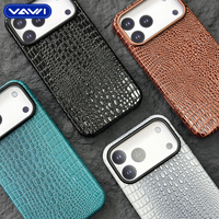 Étui de téléphone VAWI L194 vintage de luxe en cuir véritable effet crocodile pour iPhone 17 Pro Max, coque magnétique professionnelle