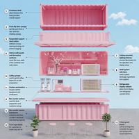Restaurant-bar modulaire préfabriqué en conteneur rose, boutique, cuisine, cabine 20ft 40ft pour magasin de restauration rapide