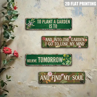 Letrero Metálico Largo y Plano con Diseño Floral, Impresión 2D, Frase Inspiradora de Jardinería, Decoración de Pared para Patio Trasero, Invernadero, para Colgar
