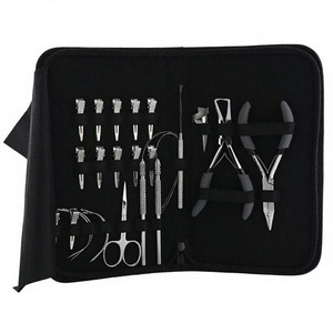 Hair Extension Tools Kit Stainless Steel with <b>case</b> 4pcs Styling <b>Needles</b> 12pcs Sectioning Clips 2pcs Hair Loop Tool & 2pcs Pliers - Product Image 1