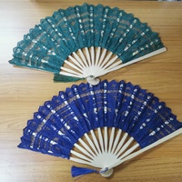 FAREA 2026 Élégants éventails pliants en coton chinois avec macramé et dentelle, avec pompons, en bambou, pour mariage et danse