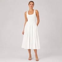 Robe longue d'été élégante blanche pour femme, coupe trapèze sans manches à col carré, décontractée, vente en gros personnalisée, fabricant