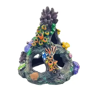 鱼缸装饰树脂珊瑚岩山洞穴鱼缸装饰摆件鱼房子为Betta休息藏身游戏品种