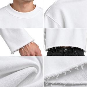 Men's <b>White</b> <b>Cropped</b> Denim Knitted Sweatshirt Breathable Streetwear 100% Cotton Raw Edge <b>Long</b> <b>Sleeve</b> Autumn Wear - Product Image 5