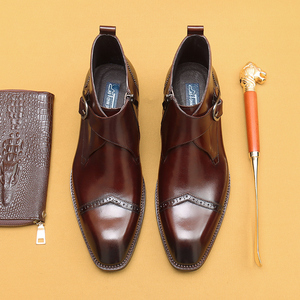 Bottines en cuir de vachette pour homme, fermeture éclair, style britannique, luxe léger, bottes en cuir véritable - Product Image 3