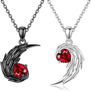 Ali bianche <span class=keywords><strong>e</strong></span> nere ciondolo coppia collana diamanti amore <span class=keywords><strong>angelo</strong></span> diavolo piume cuore ciondolo collana di san valentino - Product Image 5