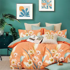 Conjunto de roupa de cama floral, conjunto de roupa de cama caseira escovada, simples e confortável, com fronha e edredon, capas para cama