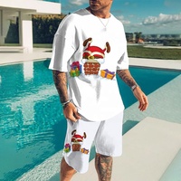 Nouvelle saison 100% polyester impression t-shirt shorts deux pièces costumes hommes ensembles de noël