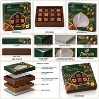 Boîte cadeau personnalisée en chocolat praliné aux noisettes avec base et couvercle rigides et fenêtre transparente en PVC découpée