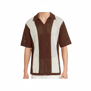 Mode hommes maille Transparent Baggy chemise loisirs col rabattu tricot Polo été à manches courtes tricoté hauts t-shirt - Product Image 1