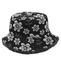 Casquette de pêcheur en denim à motif floral vintage, bord effiloché, chapeau de soleil décontracté pour femmes, idéal pour les voyages quotidiens