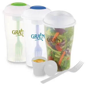 Reutilizable 24OZ BPA libre de plástico PP verduras fruta ensalada Shaker To Go taza con tenedor y aderezo para ensaladas contenedor