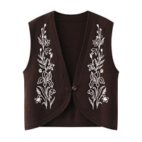 Ensemble de veste en tricot brodée de fleurs vintage pour femmes, robe à manches longues texturée avec détail de nœud, tenue en 2 pièces, automne