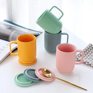 Nordic Macaron Color Ceramic <b>Mug</b> with Lid and Strainer - Large Matte Glaze Tea Cup - Product Image 2