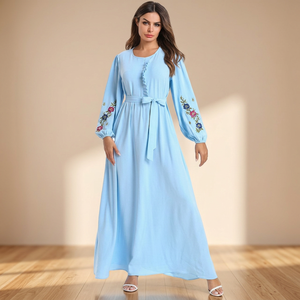 Vestido Casual Sexy hasta la Rodilla para Mujer, Manga Larga, Elegante, con Estampado de Puntos, 100% Lino, Manga Abullonada, Verano, Venta al Por Mayor D&M OEM - Product Image 3