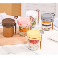 Vente en gros 350ml avoine yaourt stockage bocal en verre avec couvercle cuillère louche avoine Mason bidon pour le petit déjeuner